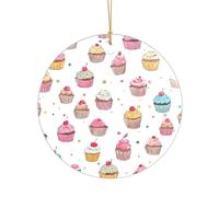 ZDFHKYDY Delicious Cupcakes -Print Acrylic Pendant Gold Lanyard Round Shape Christmas Acrylic Ornaments, Lightweight Reusable,For Weddings, Parties Retail Displays.