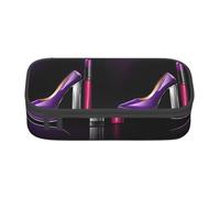 ZDFHKYDY Elegant Purple High Heels with Lipstick Large Capacity Pencil Pen Case Portable Stationery Pouch Holder Box Organizer Makeup Cosmetic Bag Office College Storage Bag Supplies 21x9.5x5 cm