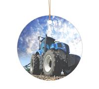 ZDFHKYDY Farm Tractor -Print Acrylic Pendant Gold Lanyard Round Shape Christmas Acrylic Ornaments, Lightweight Reusable,For Weddings, Parties Retail Displays.