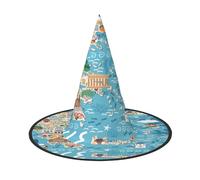 ZDFHKYDY Greece Map -Print Full Coverage Halloween Hat - Unique Oxford Cloth Costume Hat For Adults With Eye-Catching Patterns, For Festivals & Themed Parties.