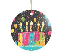 ZDFHKYDY Happy Birthday Big Cake -Print Acrylic Pendant Gold Lanyard Round Shape Christmas Acrylic Ornaments, Lightweight Reusable,For Weddings, Parties Retail Displays.