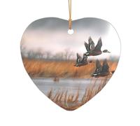 ZDFHKYDY Hunting Flying Wild Duck -Print Acrylic Pendant Gold Lanyard Heart Shape Christmas Acrylic Ornaments, Lightweight Reusable,For Weddings, Parties Retail Displays.