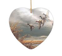 ZDFHKYDY Hunting Flying Wild Ducks -Print Acrylic Pendant Gold Lanyard Heart Shape Christmas Acrylic Ornaments, Lightweight Reusable,For Weddings, Parties Retail Displays.