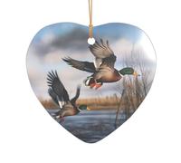 ZDFHKYDY Hunting Flying Wild Ducks -Print Acrylic Pendant Gold Lanyard Heart Shape Christmas Acrylic Ornaments, Lightweight Reusable,For Weddings, Parties Retail Displays.