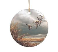 ZDFHKYDY Hunting Flying Wild Ducks -Print Acrylic Pendant Gold Lanyard Round Shape Christmas Acrylic Ornaments, Lightweight Reusable,For Weddings, Parties Retail Displays.