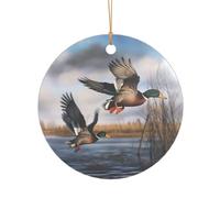 ZDFHKYDY Hunting Flying Wild Ducks -Print Acrylic Pendant Gold Lanyard Round Shape Christmas Acrylic Ornaments, Lightweight Reusable,For Weddings, Parties Retail Displays.