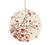 ZDFHKYDY Japanese Spring Plum Floral -Print Custom Round Aluminum Pendants - Double-Sided Print, Pre-Drilled Hole For Crafting & Events.
