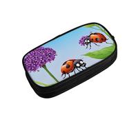 ZDFHKYDY Ladybug and Green Leaves Zipper Pencil Case Pouch Pen Box Large Capacity Storage Bag for Office & Travel Multi-Compartment Stationery Organizer Holder Gift for Women Men 21x10.5x5 cm