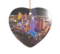 ZDFHKYDY Las Vegas night view -Print Acrylic Pendant Gold Lanyard Heart Shape Christmas Acrylic Ornaments, Lightweight Reusable,For Weddings, Parties Retail Displays.