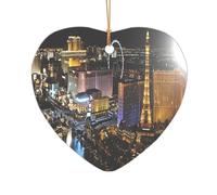 ZDFHKYDY Las Vegas night view -Print Acrylic Pendant Gold Lanyard Heart Shape Christmas Acrylic Ornaments, Lightweight Reusable,For Weddings, Parties Retail Displays.