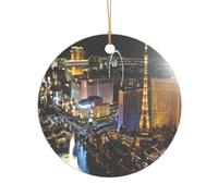 ZDFHKYDY Las Vegas night view -Print Acrylic Pendant Gold Lanyard Round Shape Christmas Acrylic Ornaments, Lightweight Reusable,For Weddings, Parties Retail Displays.