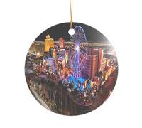 ZDFHKYDY Las Vegas night view -Print Acrylic Pendant Gold Lanyard Round Shape Christmas Acrylic Ornaments, Lightweight Reusable,For Weddings, Parties Retail Displays.