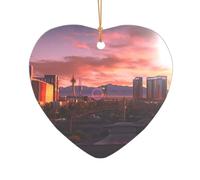 ZDFHKYDY Las Vegas Sunset -Print Acrylic Pendant Gold Lanyard Heart Shape Christmas Acrylic Ornaments, Lightweight Reusable,For Weddings, Parties Retail Displays.