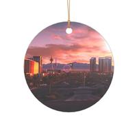 ZDFHKYDY Las Vegas Sunset -Print Acrylic Pendant Gold Lanyard Round Shape Christmas Acrylic Ornaments, Lightweight Reusable,For Weddings, Parties Retail Displays.