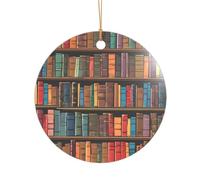 ZDFHKYDY library bookshelf -Print Acrylic Pendant Gold Lanyard Round Shape Christmas Acrylic Ornaments, Lightweight Reusable,For Weddings, Parties Retail Displays.
