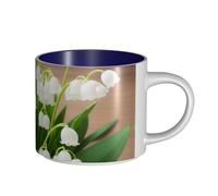 ZDFHKYDY Lilies of The Valley Ceramic Coffee & Tea Mug Large-Capacity Cups with Comfortable Handle for Latte, Tea, Cappuccino, Cocoa Drinks Holiday Christmas Cup Gift 9.5x9.5x8.9 cm