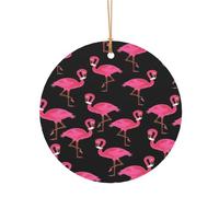 ZDFHKYDY Lovely Pink Flamingos -Print Custom Round Aluminum Pendants - Double-Sided Print, Pre-Drilled Hole For Crafting & Events.