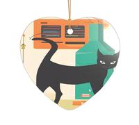 ZDFHKYDY Mid-Century Modern Art Cat -Print Acrylic Pendant Gold Lanyard Heart Shape Christmas Acrylic Ornaments, Lightweight Reusable,For Weddings, Parties Retail Displays.