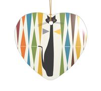 ZDFHKYDY Mid-Century Modern Art Cat -Print Acrylic Pendant Gold Lanyard Heart Shape Christmas Acrylic Ornaments, Lightweight Reusable,For Weddings, Parties Retail Displays.