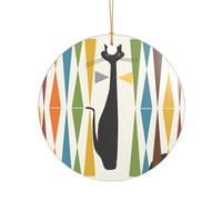 ZDFHKYDY Mid-Century Modern Art Cat -Print Acrylic Pendant Gold Lanyard Round Shape Christmas Acrylic Ornaments, Lightweight Reusable,For Weddings, Parties Retail Displays.