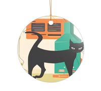 ZDFHKYDY Mid-Century Modern Art Cat -Print Acrylic Pendant Gold Lanyard Round Shape Christmas Acrylic Ornaments, Lightweight Reusable,For Weddings, Parties Retail Displays.