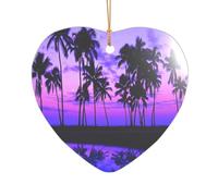 ZDFHKYDY Palm Tree Purple Sunset -Print Acrylic Pendant Gold Lanyard Heart Shape Christmas Acrylic Ornaments, Lightweight Reusable,For Weddings, Parties Retail Displays.