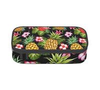 ZDFHKYDY Pineapple and Flowers Large Capacity Pencil Pen Case Portable Stationery Pouch Holder Box Organizer Makeup Cosmetic Bag Office College Storage Bag Supplies for Work School Travel 21x9.5x5 cm
