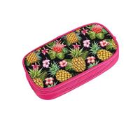 ZDFHKYDY Pineapple and Flowers Zipper Pencil Case Pouch Pen Box Large Capacity Storage Bag for Office & Travel Multi-Compartment Stationery Organizer Holder Gift for Women Men 21x10.5x5 cm