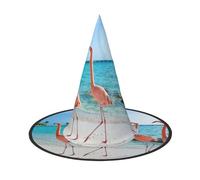 ZDFHKYDY Pink Flamingo on Beach -Print Full Coverage Halloween Hat - Unique Oxford Cloth Costume Hat For Adults With Eye-Catching Patterns, For Festivals & Themed Parties.