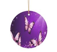 ZDFHKYDY Purple Butterflies -Print Custom Round Aluminum Pendants - Double-Sided Print, Pre-Drilled Hole For Crafting & Events.