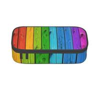 ZDFHKYDY Rainbow Colored Wood Background Large Capacity Office Pencil Case for Adults, Portable Stationery Pouch for Pens, Markers, and Supplies - 21x9.5x5 cm