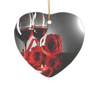 ZDFHKYDY Red Rose Wine Romantic Lovers -Print Acrylic Pendant Gold Lanyard Heart Shape Christmas Acrylic Ornaments, Lightweight Reusable,For Weddings, Parties Retail Displays.