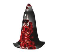 ZDFHKYDY Red Rose Wine Romantic Lovers -Print Adjustable Teen Cloak - Youth Cape For Festivals & Stage, Lightweight Hooded Wear S