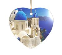 ZDFHKYDY Santorini Greek Island sea View -Print Acrylic Pendant Gold Lanyard Heart Shape Christmas Acrylic Ornaments, Lightweight Reusable,For Weddings, Parties Retail Displays.