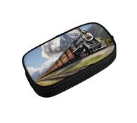 ZDFHKYDY Steam Locomotive Train Zipper Pencil Case Pouch Pen Box Large Capacity Storage Bag for Office & Travel Multi-Compartment Stationery Organizer Holder Gift for Women Men 21x10.5x5 cm