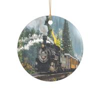 ZDFHKYDY Steam Train -Print Acrylic Pendant Gold Lanyard Round Shape Christmas Acrylic Ornaments, Lightweight Reusable,For Weddings, Parties Retail Displays.