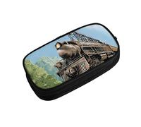 ZDFHKYDY Steam Train Zipper Pencil Case Pouch Pen Box Large Capacity Storage Bag for Office & Travel Multi-Compartment Stationery Organizer Holder Gift for Women Men 21x10.5x5 cm