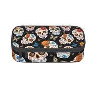 ZDFHKYDY Sugar Skulls Large Capacity Pencil Pen Case Portable Stationery Pouch Holder Box Organizer Makeup Cosmetic Bag Office College Storage Bag Supplies for Work School Travel 21x9.5x5 cm