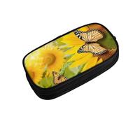 ZDFHKYDY Sunflower Butterfly Sunny Zipper Pencil Case Pouch Pen Box Large Capacity Storage Bag for Office & Travel Multi-Compartment Stationery Organizer Holder Gift for Women Men 21x10.5x5 cm