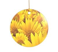ZDFHKYDY Sunflowers -Print Acrylic Pendant Gold Lanyard Round Shape Christmas Acrylic Ornaments, Lightweight Reusable,For Weddings, Parties Retail Displays.