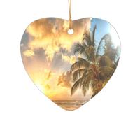 ZDFHKYDY Sunset Hawaiian Palm Tree -Print Acrylic Pendant Gold Lanyard Heart Shape Christmas Acrylic Ornaments, Lightweight Reusable,For Weddings, Parties Retail Displays.