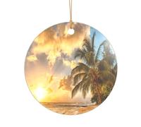 ZDFHKYDY Sunset Hawaiian Palm Tree -Print Acrylic Pendant Gold Lanyard Round Shape Christmas Acrylic Ornaments, Lightweight Reusable,For Weddings, Parties Retail Displays.