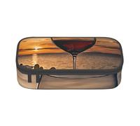 ZDFHKYDY Sunset Wine Glass Large Capacity Pencil Pen Case Portable Stationery Pouch Holder Box Organizer Makeup Cosmetic Bag Office College Storage Bag Supplies for Work School Travel 21x9.5x5 cm