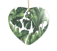 ZDFHKYDY Tropical Banana Palm Leaf -Print Acrylic Pendant Gold Lanyard Heart Shape Christmas Acrylic Ornaments, Lightweight Reusable,For Weddings, Parties Retail Displays.
