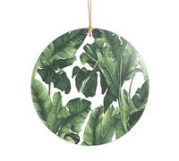 ZDFHKYDY Tropical Banana Palm Leaf -Print Acrylic Pendant Gold Lanyard Round Shape Christmas Acrylic Ornaments, Lightweight Reusable,For Weddings, Parties Retail Displays.