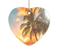 ZDFHKYDY Tropical Beach Palm Tree Sunset -Print Acrylic Pendant Gold Lanyard Heart Shape Christmas Acrylic Ornaments, Lightweight Reusable,For Weddings, Parties Retail Displays.