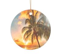 ZDFHKYDY Tropical Beach Palm Tree Sunset -Print Acrylic Pendant Gold Lanyard Round Shape Christmas Acrylic Ornaments, Lightweight Reusable,For Weddings, Parties Retail Displays.