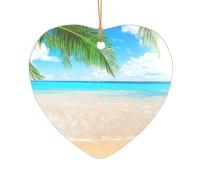 ZDFHKYDY Tropical beach plant theme -Print Acrylic Pendant Gold Lanyard Heart Shape Christmas Acrylic Ornaments, Lightweight Reusable,For Weddings, Parties Retail Displays.