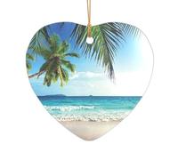 ZDFHKYDY Tropical Palm Tree Hawaii Beach -Print Acrylic Pendant Gold Lanyard Heart Shape Christmas Acrylic Ornaments, Lightweight Reusable,For Weddings, Parties Retail Displays.