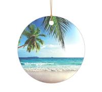 ZDFHKYDY Tropical Palm Tree Hawaii Beach -Print Acrylic Pendant Gold Lanyard Round Shape Christmas Acrylic Ornaments, Lightweight Reusable,For Weddings, Parties Retail Displays.